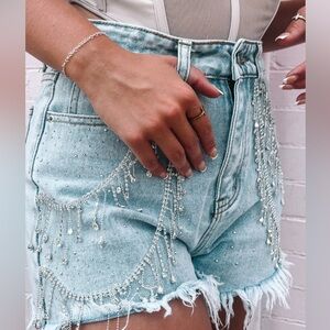 Embellished Light Blue Jean shorts from Lane201